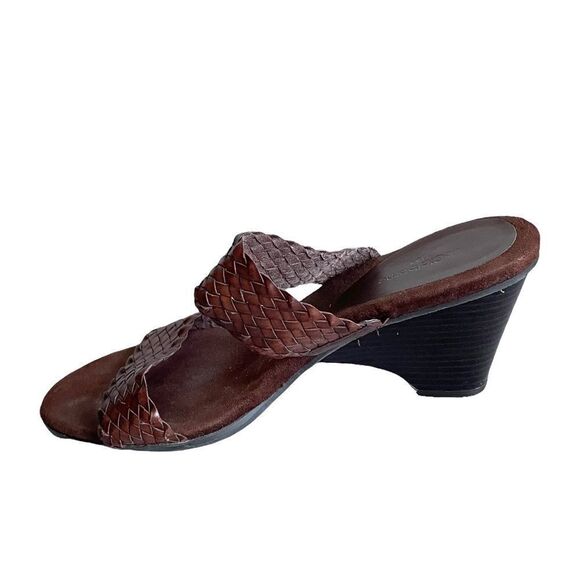 LIZ CLAIBORNE Woven Braided Leather Slip-On Wedge Sandals Shoes Brown 10 - Picture 3 of 10